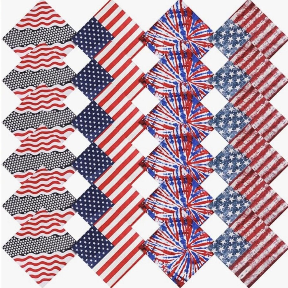 Set of 4 Vintage 100% Cotton American Flag Bandana Handkerchief USA Made 21"
